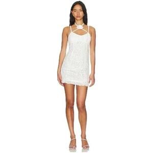 For Love & Lemons Harriet Floral Decal Lace Cut-out Mini Dress White M‎ MSRP$269